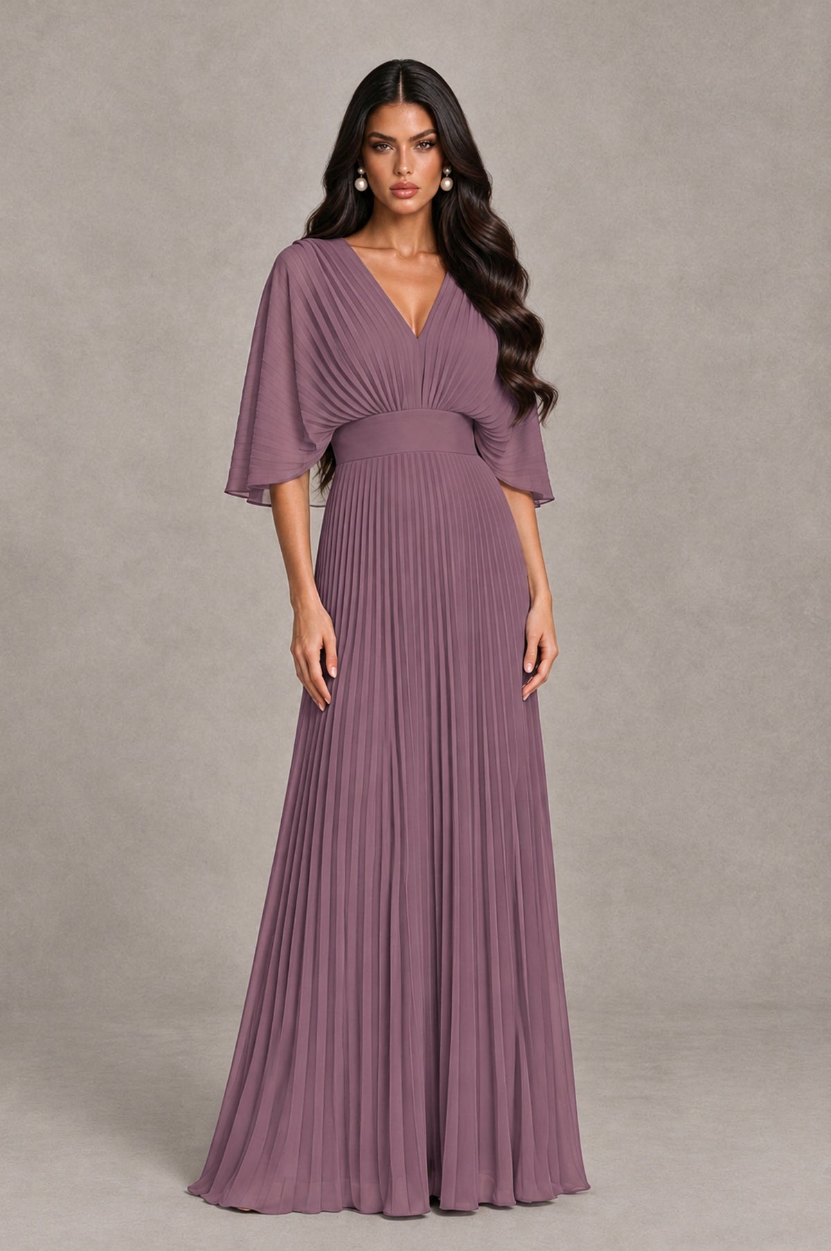 BOLODOO Wisteria V-Neck Pleated Flutter Sleeve Formal Dress - Wisteria - Wisteria_1