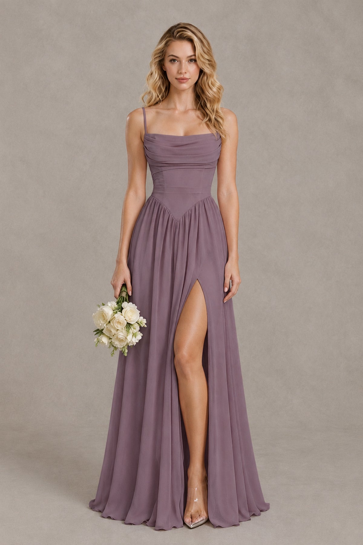 BOLODOO Wisteria Spaghetti Strap A-Line Bridesmaid Dress with Slit - Wisteria - Wisteria_1