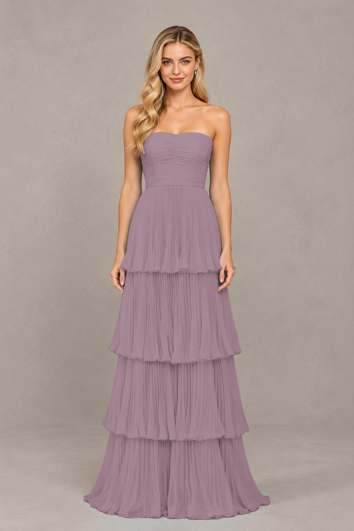 BOLODOO Wisteria Strapless Tiered Chiffon Maxi Dress - Wisteria