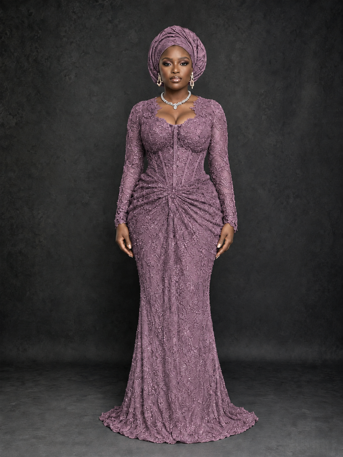 BOLODOO Wisteria Beaded Lace Long Sleeve Mermaid Gown Sweetheart | Mother of the Bride - Wisteria - Wisteria_1