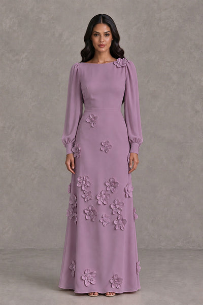 BOLODOO Wisteria Long Sleeve Floral Applique A-Line Evening Dress - Wisteria - Wisteria_1