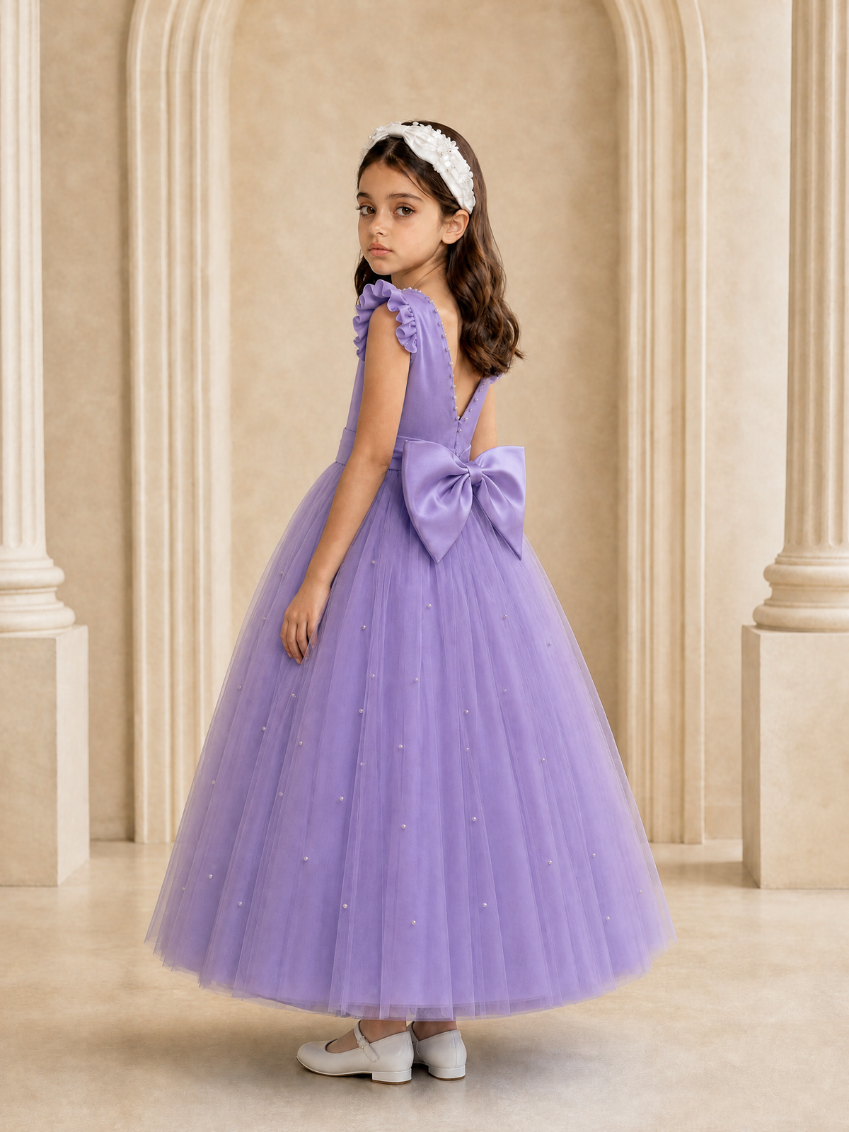 BOLODOO Wisteria Tulle Flower Girl Dress with Ruffle Sleeves & Bow Back - Wisteria - Wisteria_1