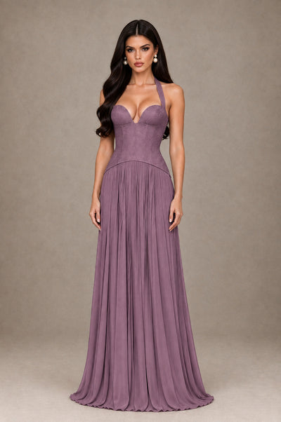 BOLODOO Wisteria Halter Corset Pleated A-Line Evening Dress - Wisteria - Wisteria_1