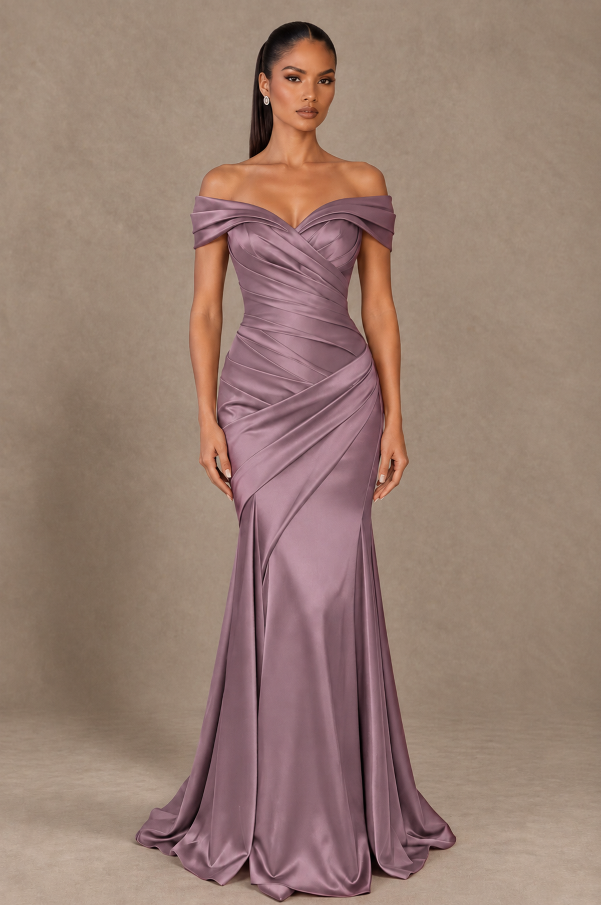 BOLODOO Wisteria Off-the-Shoulder Ruched Satin Mermaid Evening Dress - Wisteria - Wisteria_1
