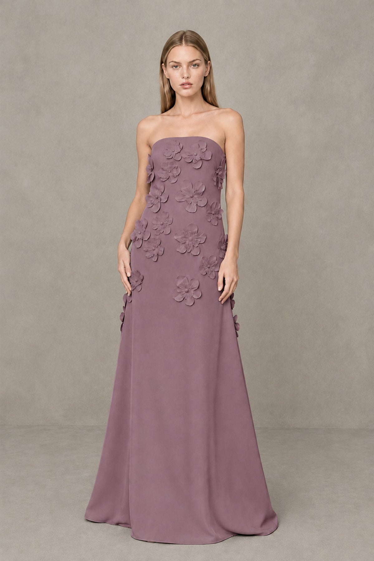 BOLODOO Wisteria Strapless 3D Floral Appliqué Crepe Maxi Gown - Wisteria - Wisteria_1