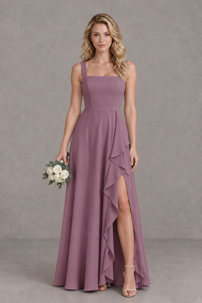 BOLODOO Wisteria Square Neck Ruffle A-Line Bridesmaid Dress with Slit - Wisteria - Wisteria_1