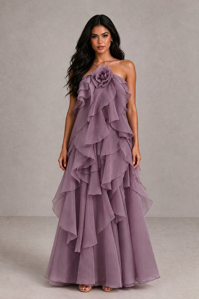 BOLODOO Wisteria Cascading Ruffle Rosette Open-Back Maxi Dress - Wisteria - Wisteria_1