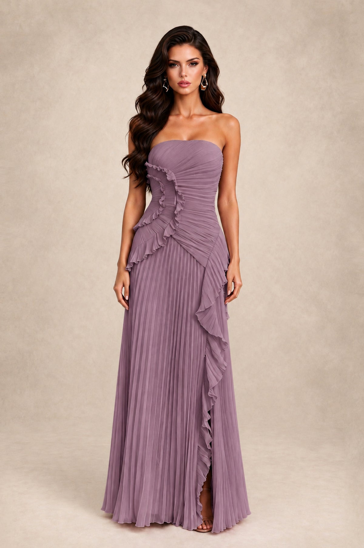 BOLODOO Wisteria Strapless Ruffle Pleated Slit Evening Gown - Wisteria - Wisteria_1
