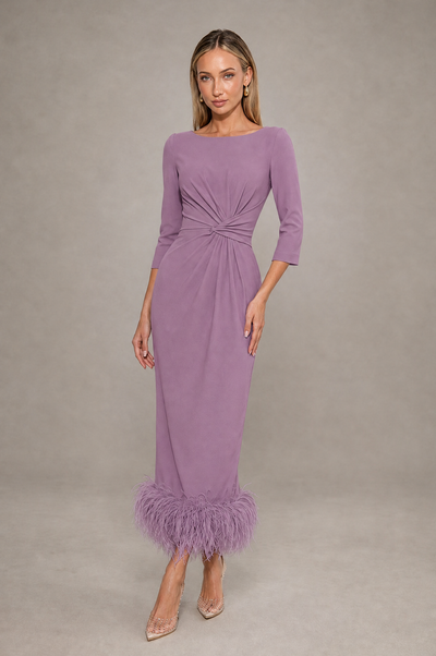 BOLODOO Wisteria Feather-Trim Twist-Waist Midi Dress - Wisteria - Wisteria_1