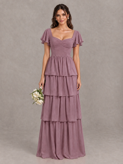 BOLODOO Wisteria Flutter Sleeve Tiered Maxi Bridesmaid Dress - Wisteria - Wisteria_1