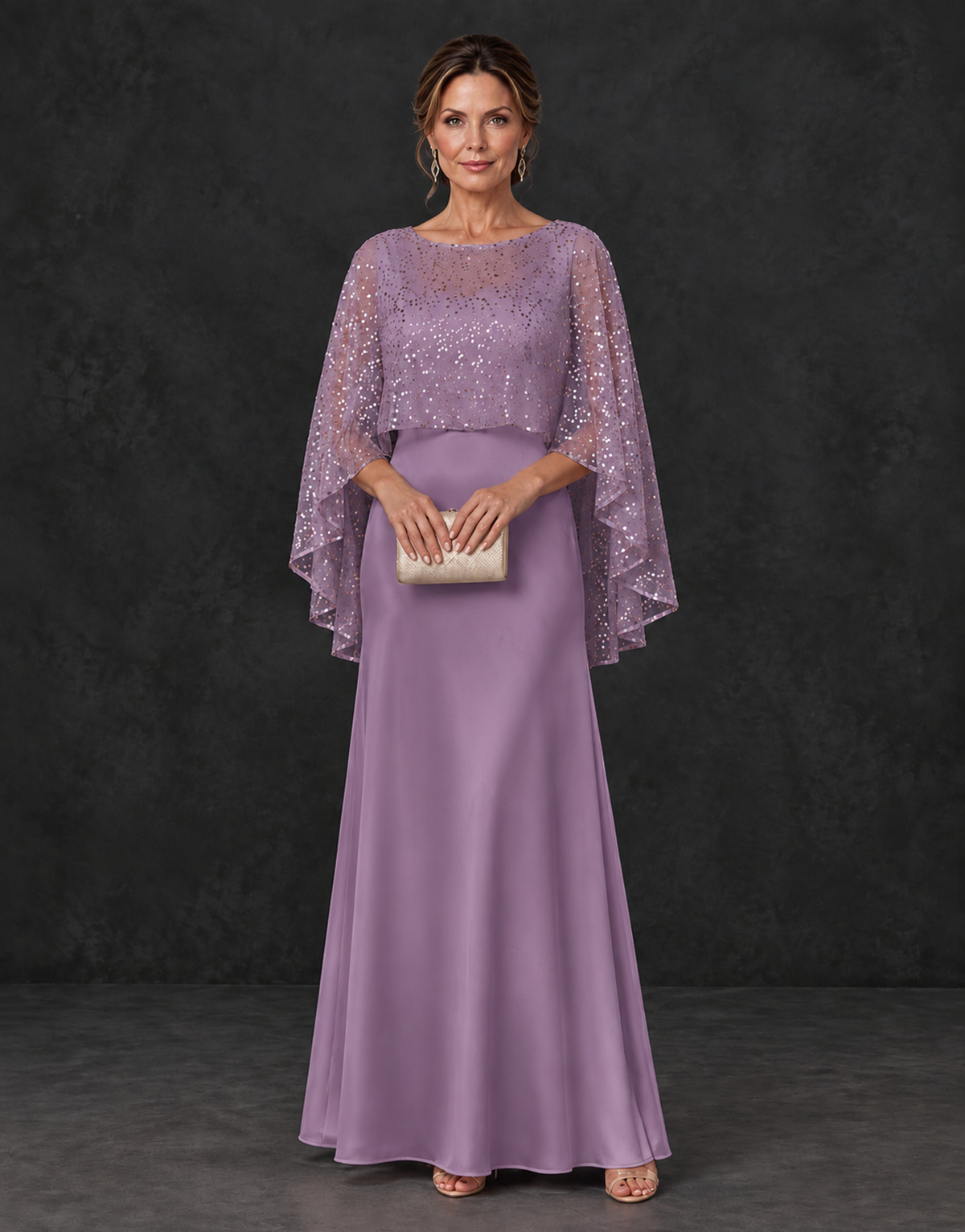 BOLODOO Wisteria Sparkle Cape Sleeve Mother of the Bride Dress - Wisteria - Wisteria_1