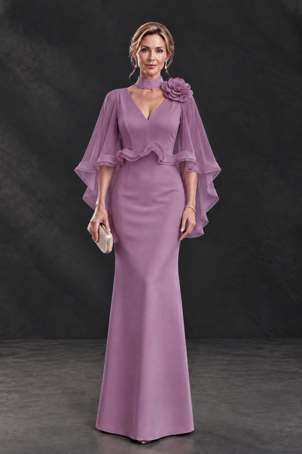 BOLODOO Wisteria Floral Cape Sleeve Mother of the Bride Dress - Wisteria - Wisteria_1