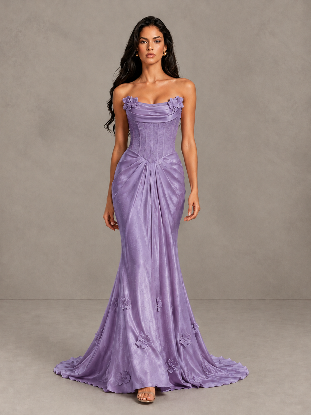 BOLODOO Wisteria Strapless Floral Corset Evening Gown with Train - Wisteria - Wisteria_1