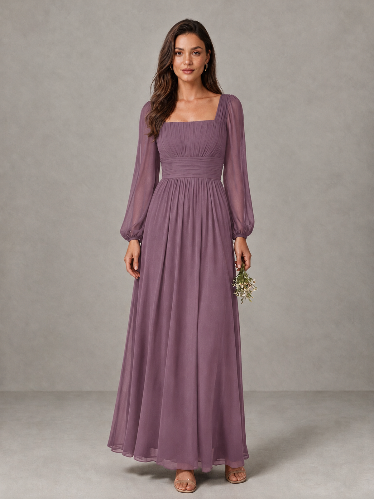 BOLODOO Wisteria Square Neck Long Sleeve Chiffon Bridesmaid Dress - Wisteria - Wisteria_1