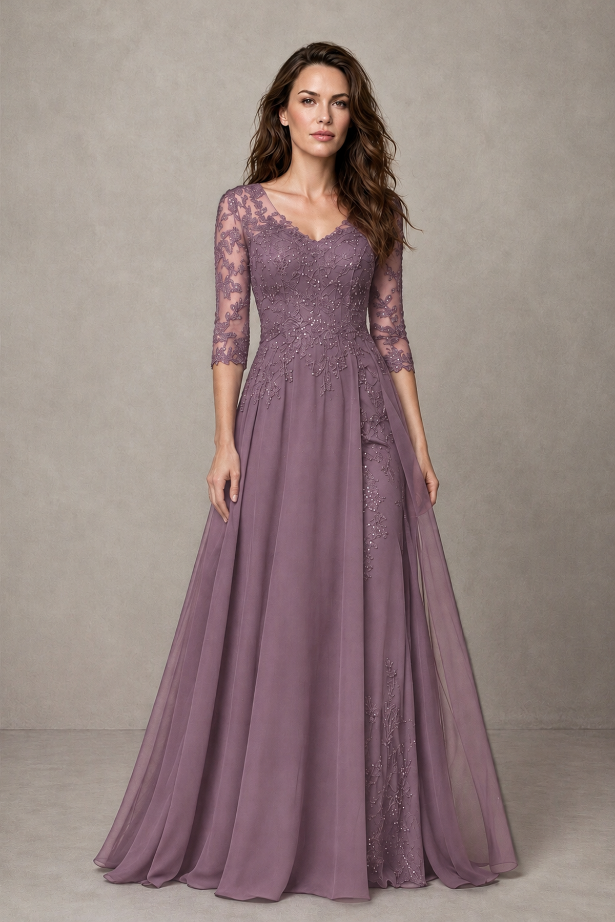 BOLODOO Midnight Wisteria Beaded Lace Appliqué Chiffon A-Line Gown | Mother of the Bride & Formal Evening Dress - Wisteria - Wisteria_1