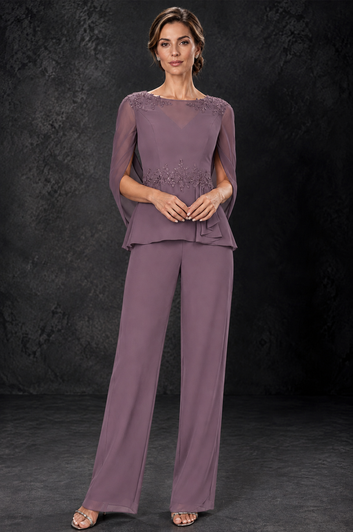 BOLODOO Wisteria Embellished Cape Sleeve Mother of the Bride Pantsuit - Wisteria - Wisteria_1
