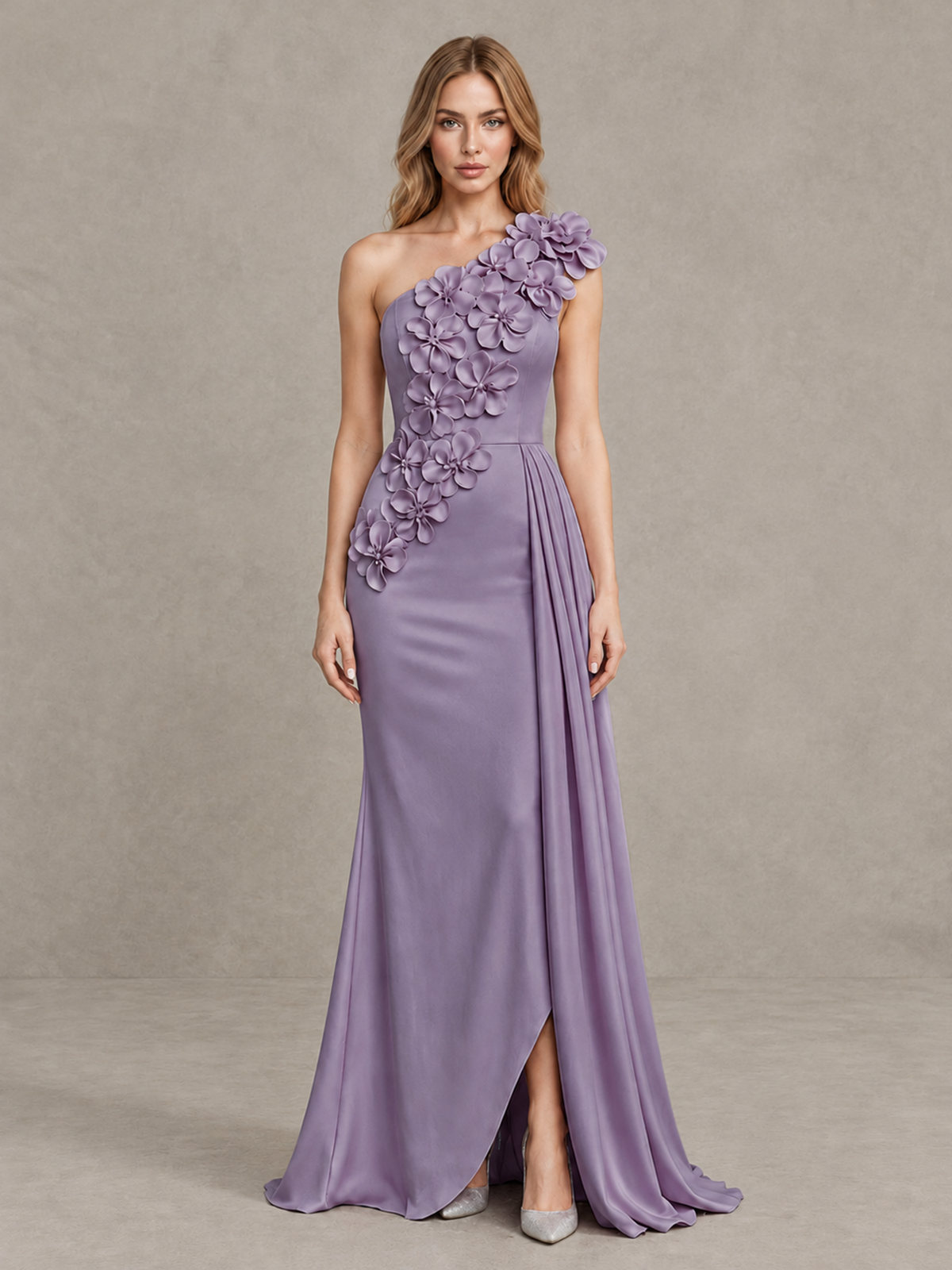 BOLODOO Wisteria One-Shoulder Satin Mermaid Evening Gown with 3D Floral Appliqué - Wisteria - Wisteria_1
