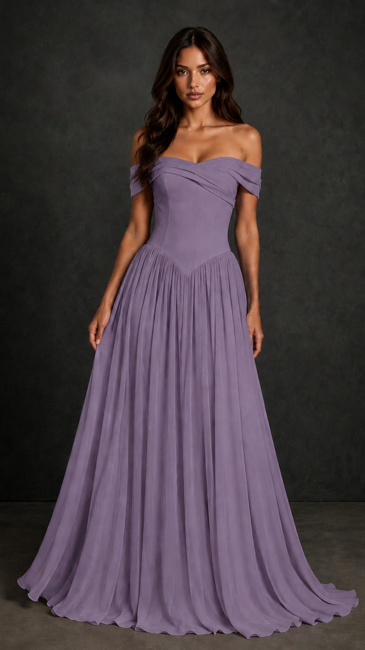 BOLODOO Wisteria Off-Shoulder Sweetheart Corset Pleated Chiffon Maxi Dress - Wisteria