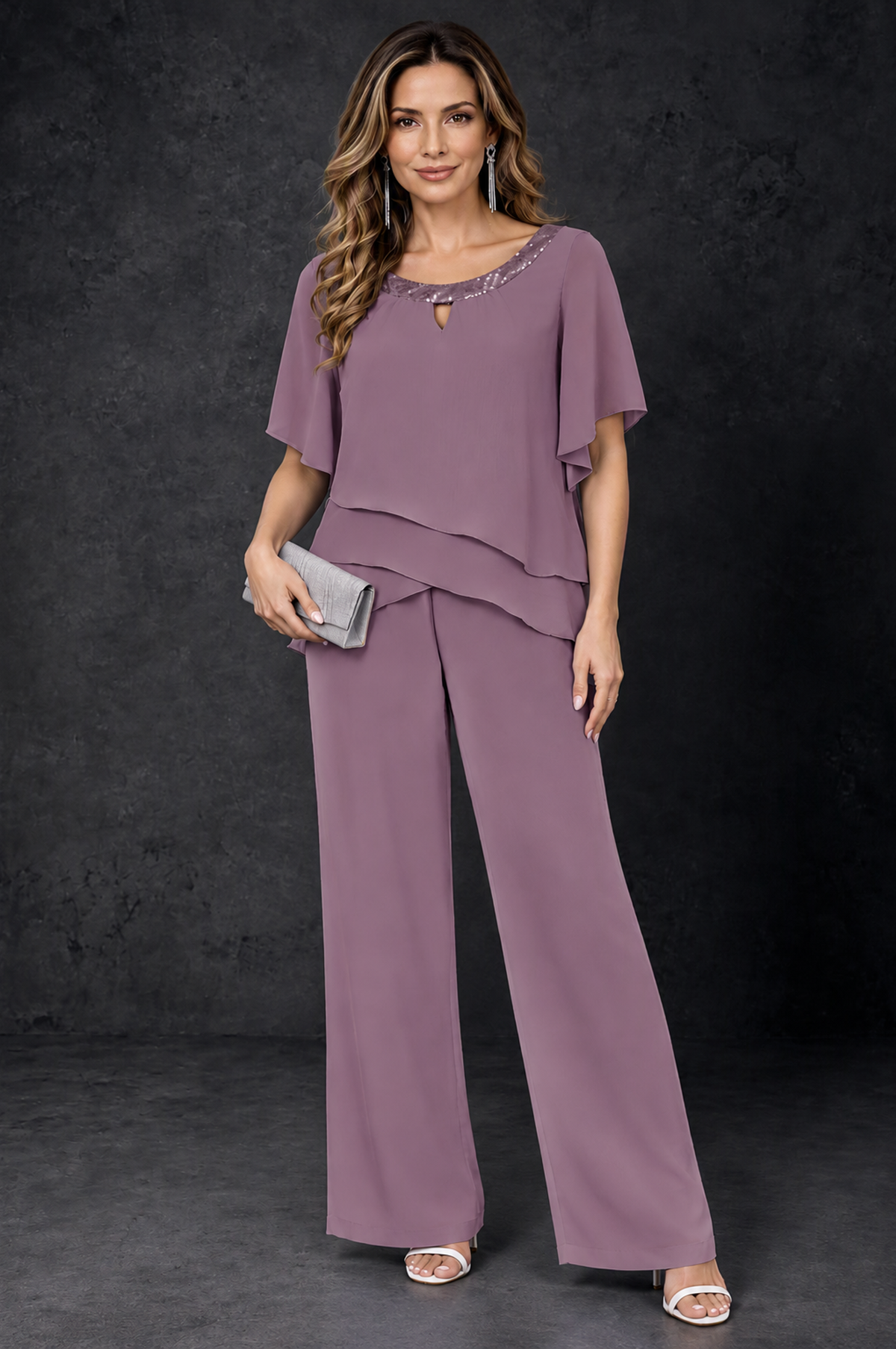 BOLODOO Wisteria Layered Chiffon-Look Mother of the Bride Pantsuit - Wisteria - Wisteria_1