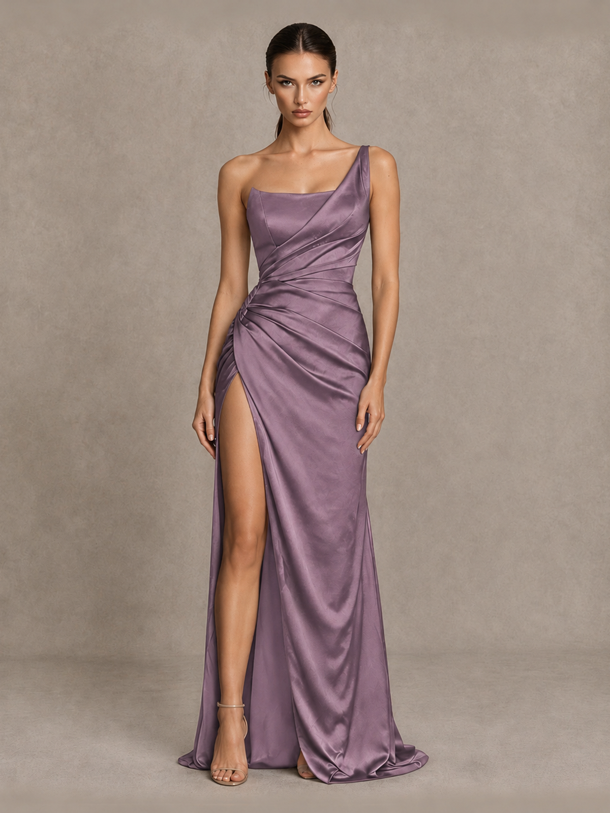 BOLODOO Wisteria One Shoulder Satin Evening Gown with High Slit and Sweep Train - Wisteria - Wisteria_1