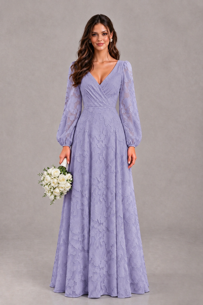 BOLODOO Wisteria Long Sleeve V-Neck A-Line Mother of the Bride Dress - Wisteria - Wisteria_1