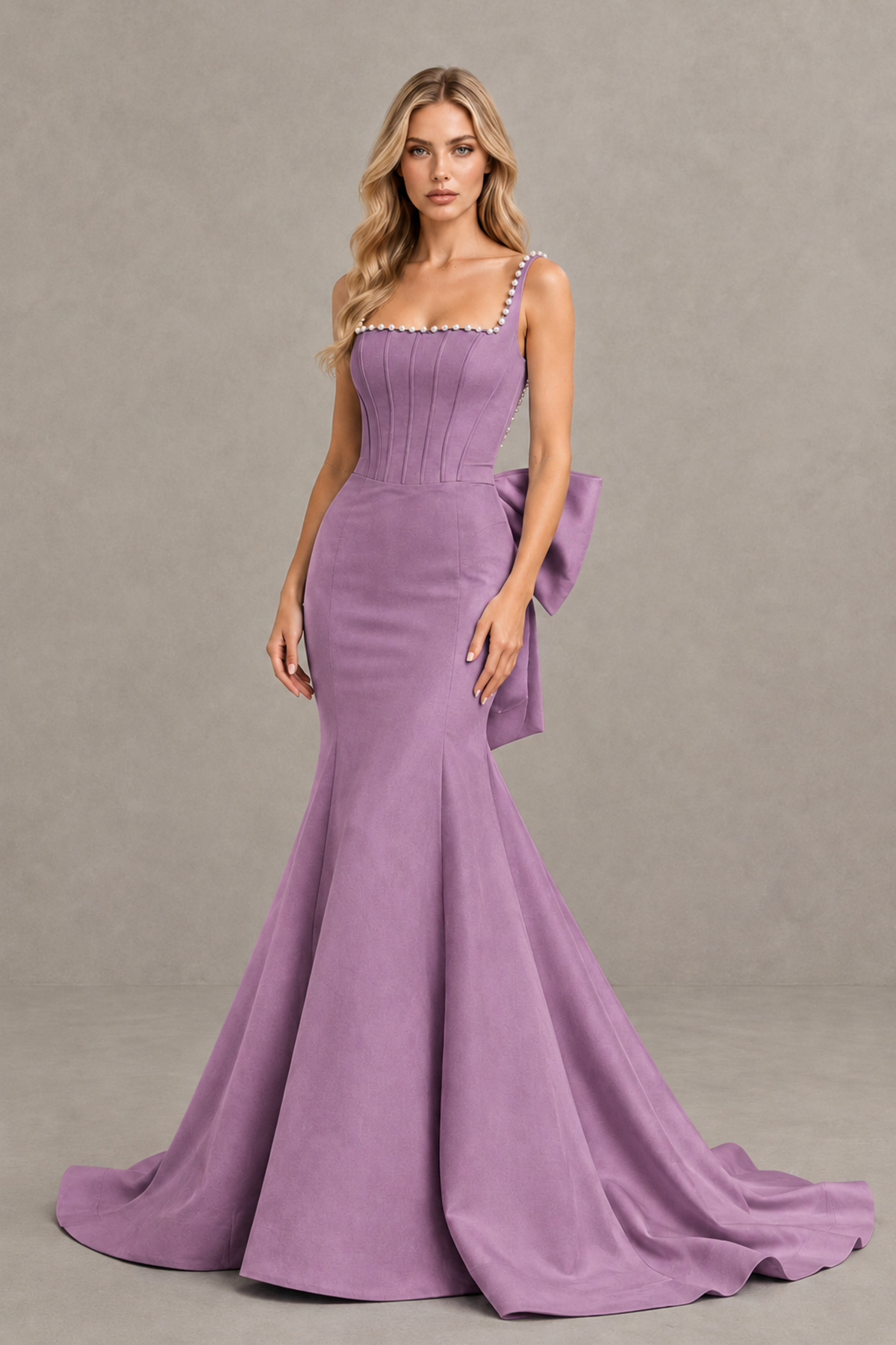 BOLODOO Wisteria Pearl-Trim Mermaid Prom Dress with Back Bow - Wisteria - Wisteria_1