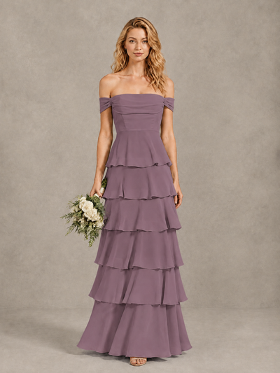 BOLODOO Wisteria Off-Shoulder Tiered Ruffle Bridesmaid Dress with Lace-Up Back - Wisteria - Wisteria_1