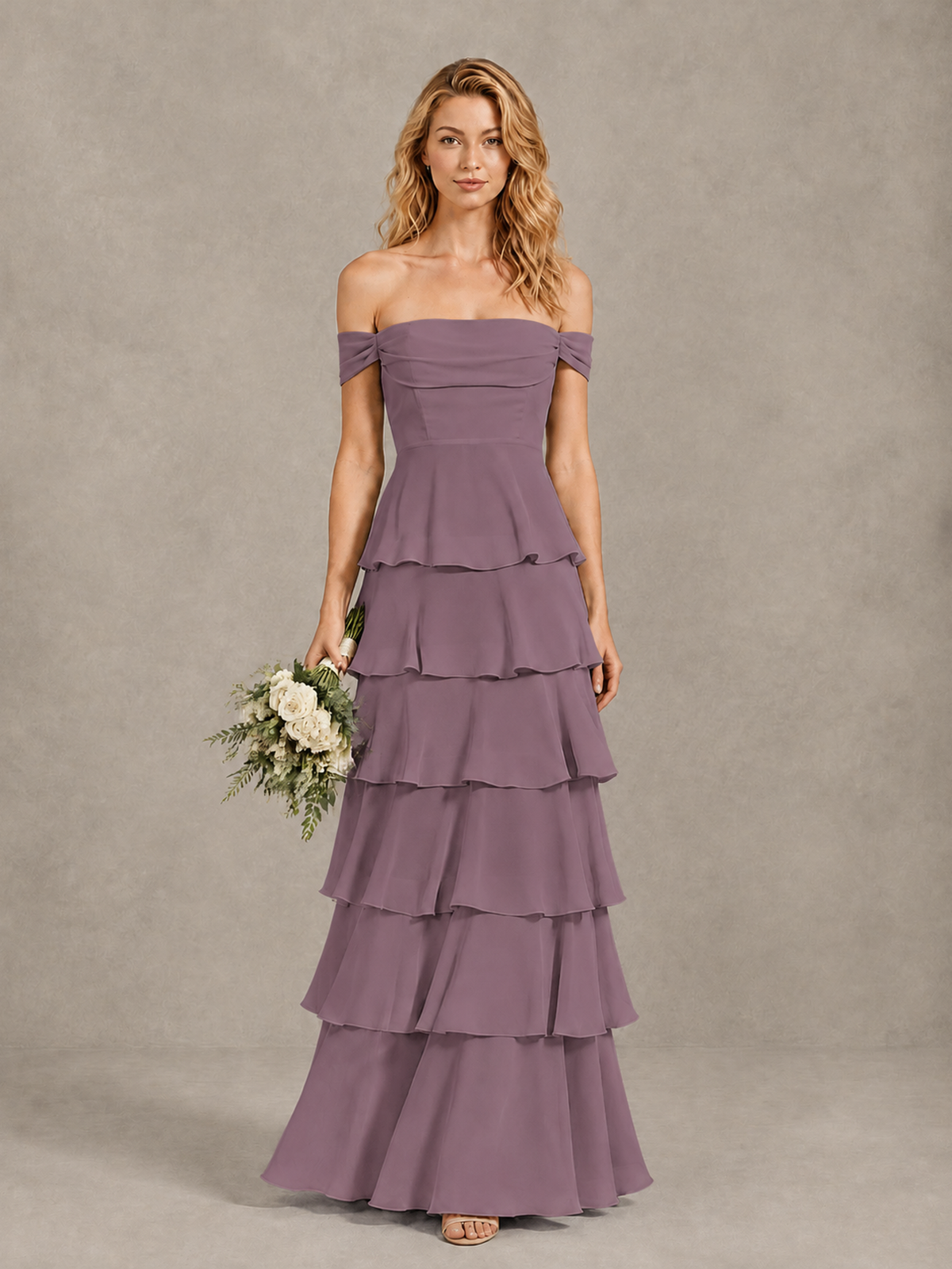 BOLODOO Wisteria Off-Shoulder Tiered Ruffle Bridesmaid Dress with Lace-Up Back - Wisteria - Wisteria_1