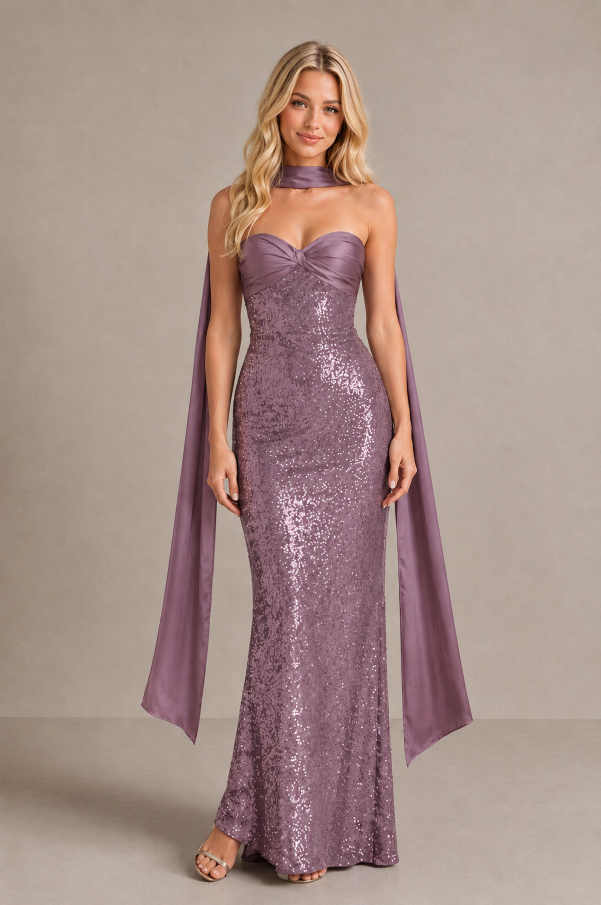 BOLODOO Wisteria Strapless Sweetheart Evening Dress with Scarf - Wisteria - Wisteria_1