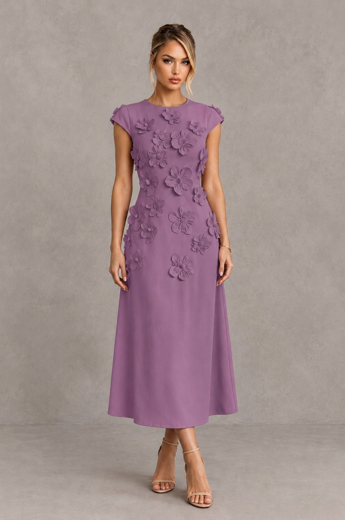 BOLODOO Wisteria 3D Floral Cap Sleeve Midi Cocktail Dress - Wisteria - Wisteria_1