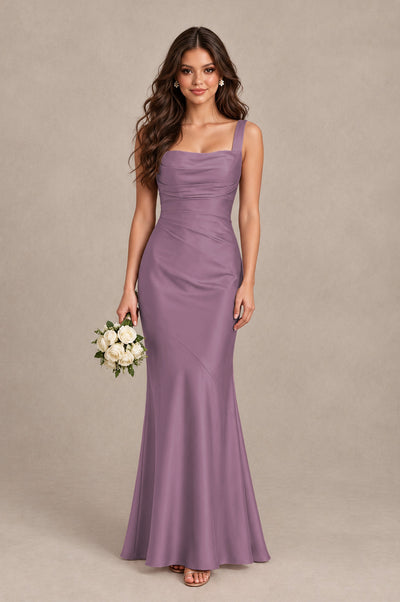 BOLODOO Wisteria Square Neck Ruched Satin Lace-Up Bridesmaid Dress - Wisteria - Wisteria_1
