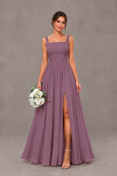 BOLODOO Wisteria Square Neck A-Line Bridesmaid Dress with Slit - Wisteria - Wisteria_1