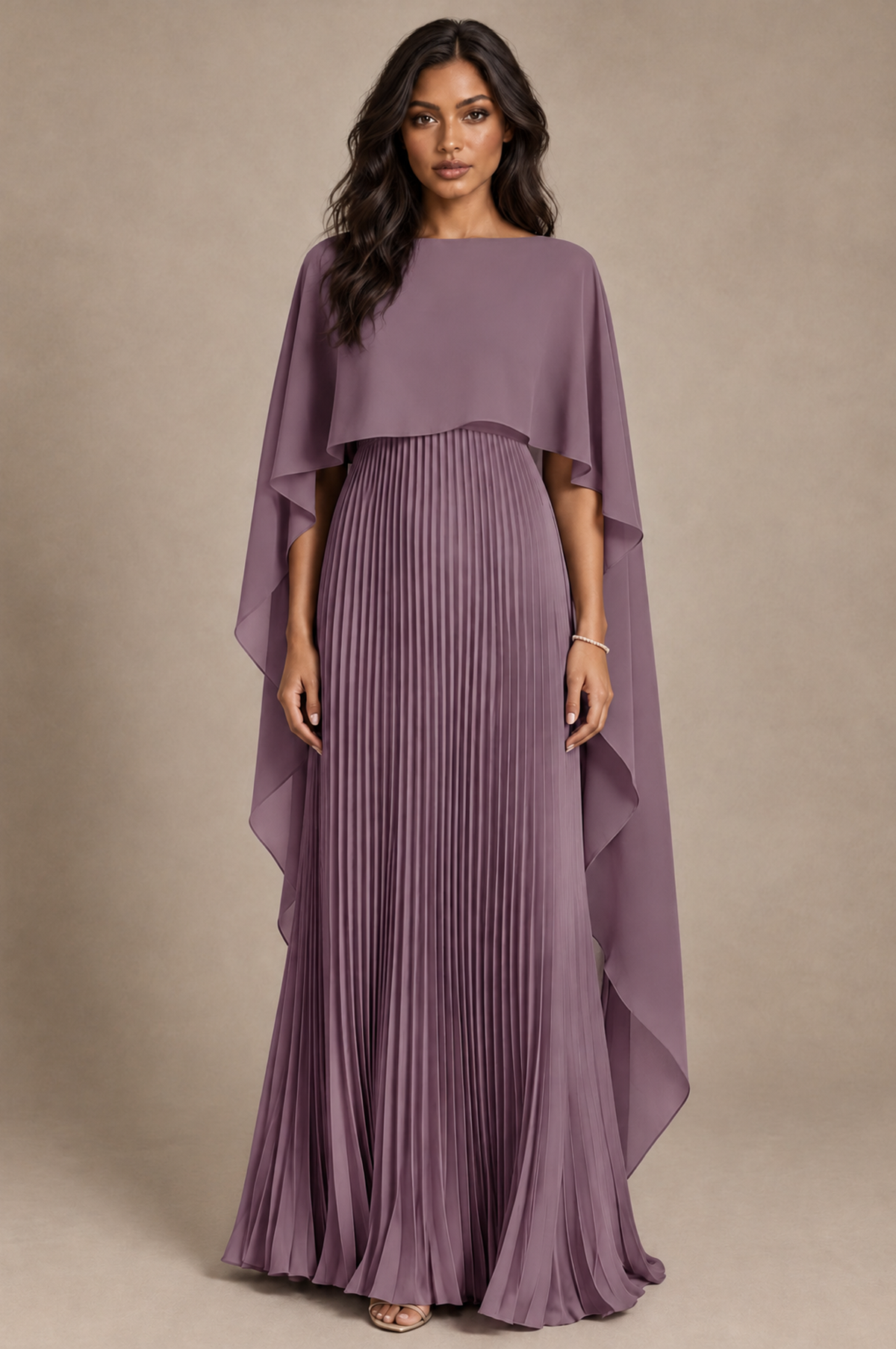BOLODOO Wisteria Pleated Cape A-Line Evening Dress - Wisteria - Wisteria_1