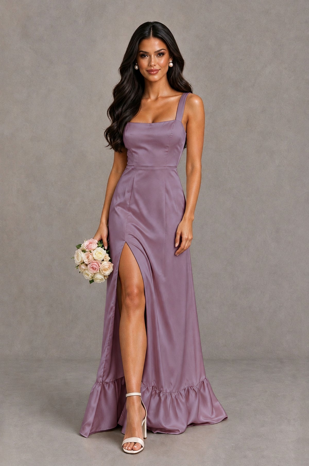 BOLODOO Wisteria Square Neck Satin Evening Dress with Lace-Up Back and High Slit - Wisteria - Wisteria_1