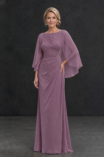 BOLODOO Wisteria Cape Sleeve Mother of the Bride Dress with Ruched Waist - Wisteria - Wisteria_1