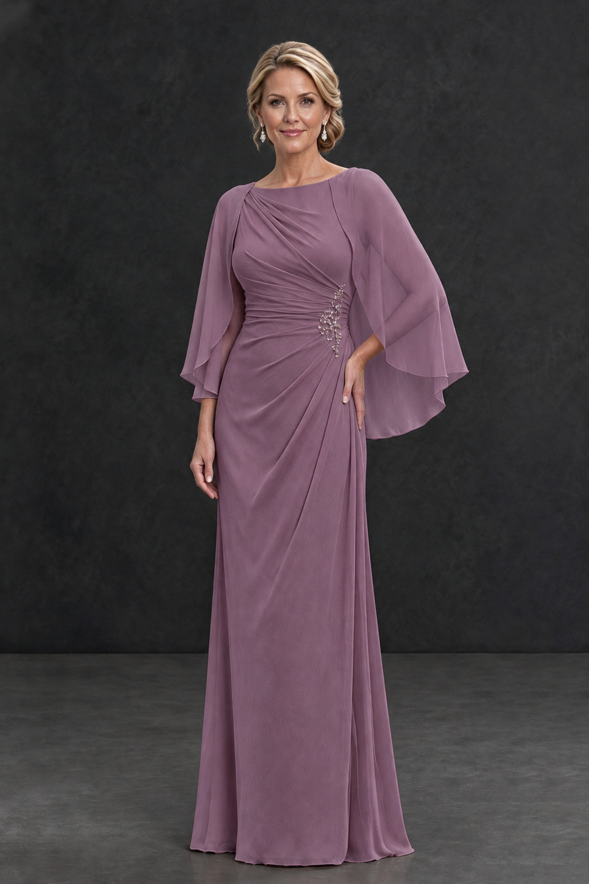 BOLODOO Wisteria Cape Sleeve Mother of the Bride Dress with Ruched Waist - Wisteria - Wisteria_1