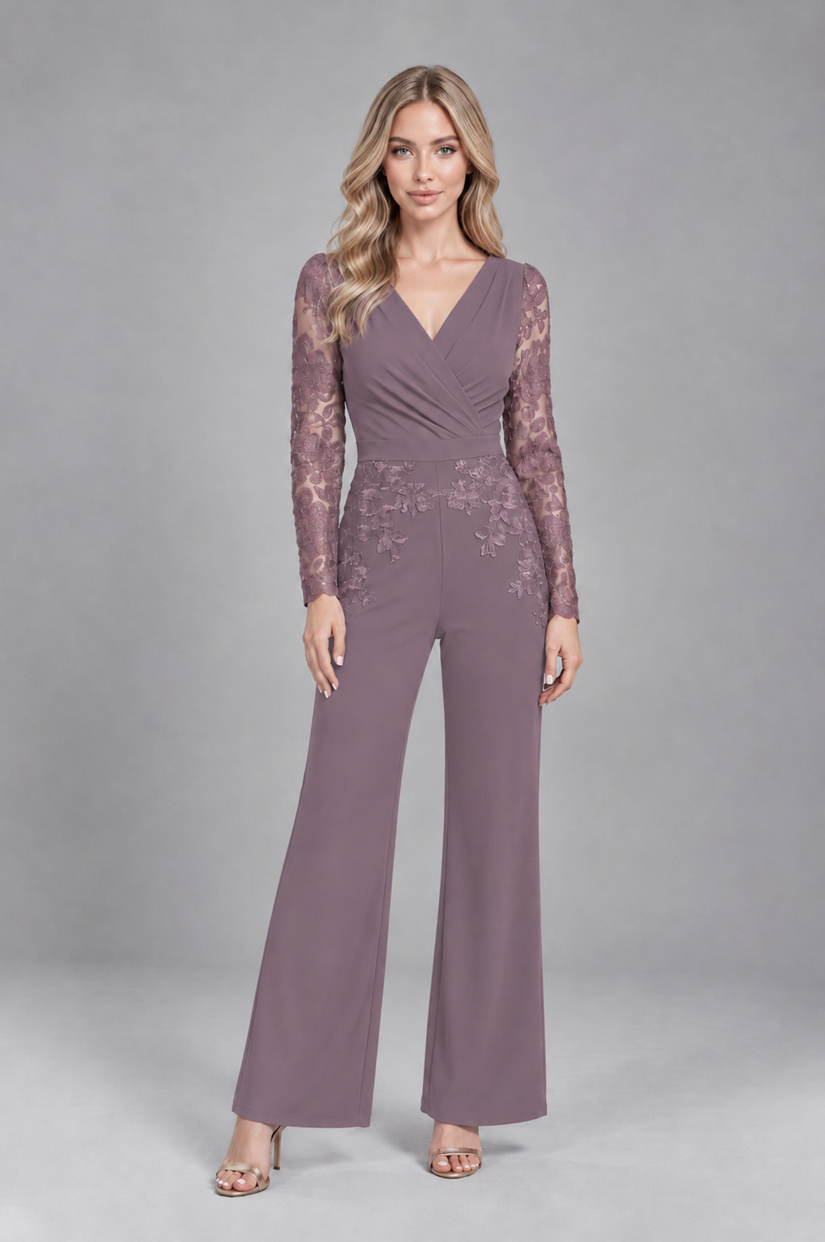 BOLODOO Wisteria Lace Long-Sleeve V-Neck Mother Pant Suit - Wisteria - Wisteria_1