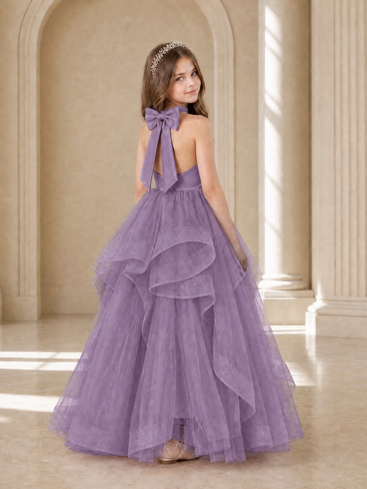 BOLODOO Wisteria Halter Tiered Tulle Flower Girl Dress with Bow Back - Wisteria - Wisteria_1