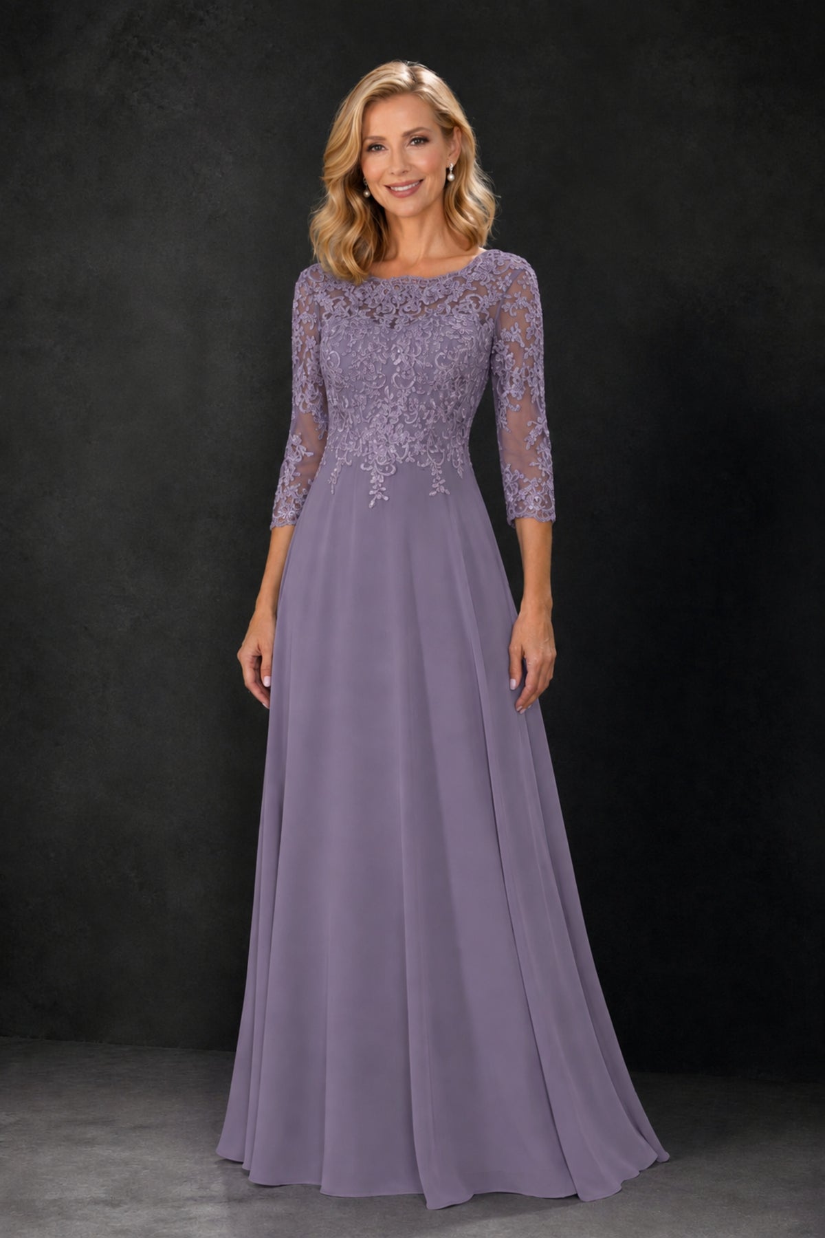 BOLODOO Wisteria Lace Embroidered Mother of the Bride Dress with 3/4 Sleeves - Wisteria