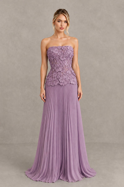 BOLODOO Wisteria Strapless Floral Applique Pleated Evening Dress - Wisteria - Wisteria_1