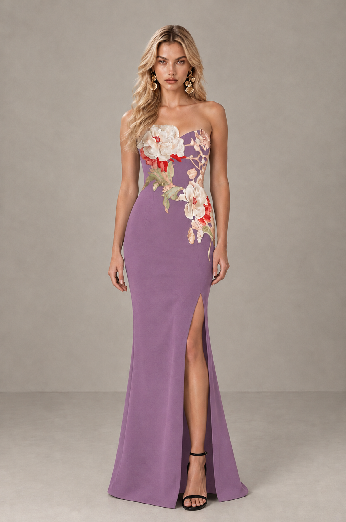 BOLODOO Wisteria Strapless Floral Mermaid Evening Dress with Slit - Wisteria - Wisteria_1