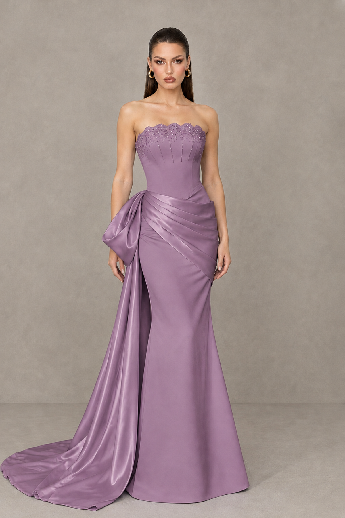 BOLODOO Wisteria Strapless Satin Prom Dress with Draped Side Train - Wisteria - Wisteria_1