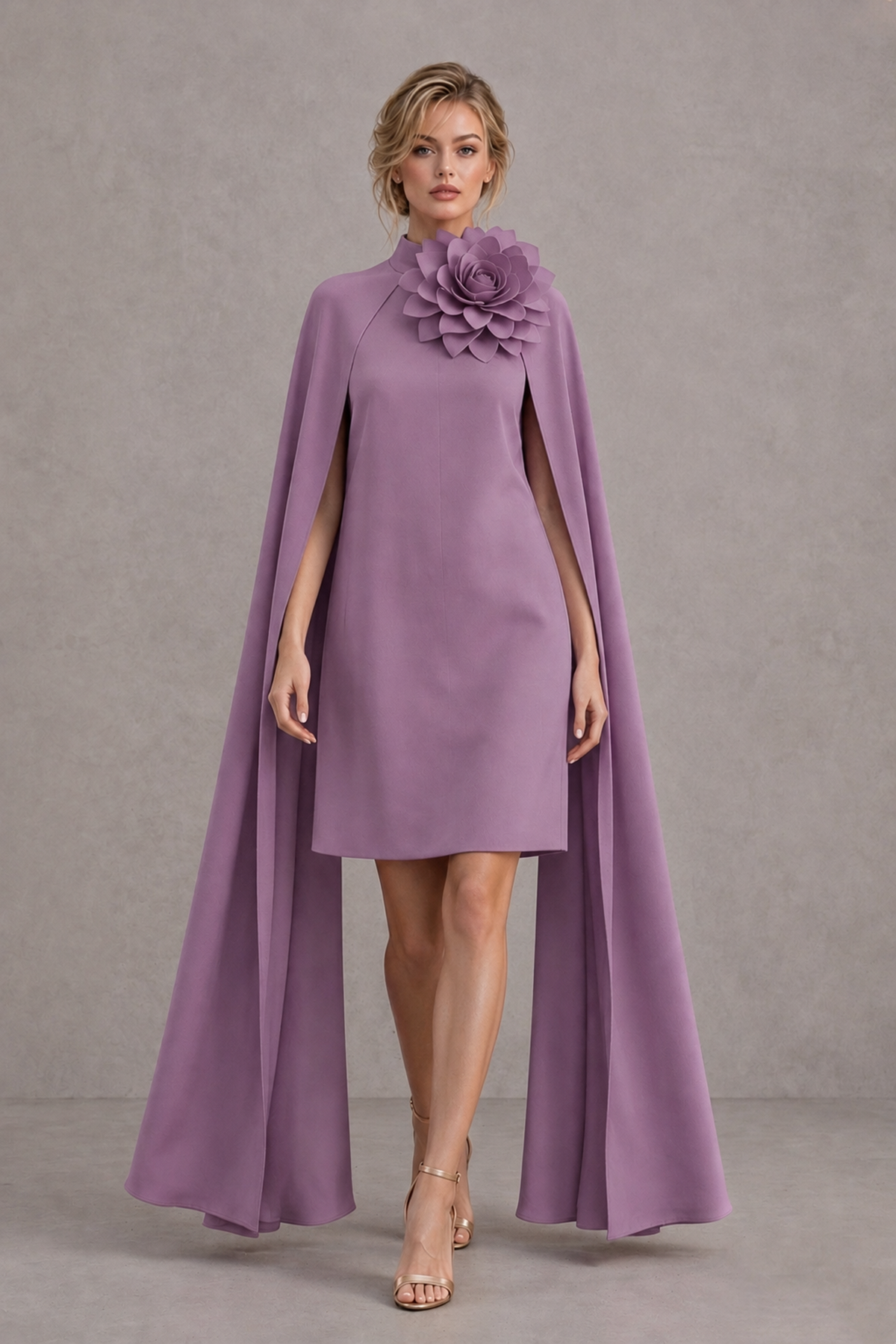 BOLODOO Wisteria High Neck Floral Cape Mini Cocktail Dress - Wisteria - Wisteria_1