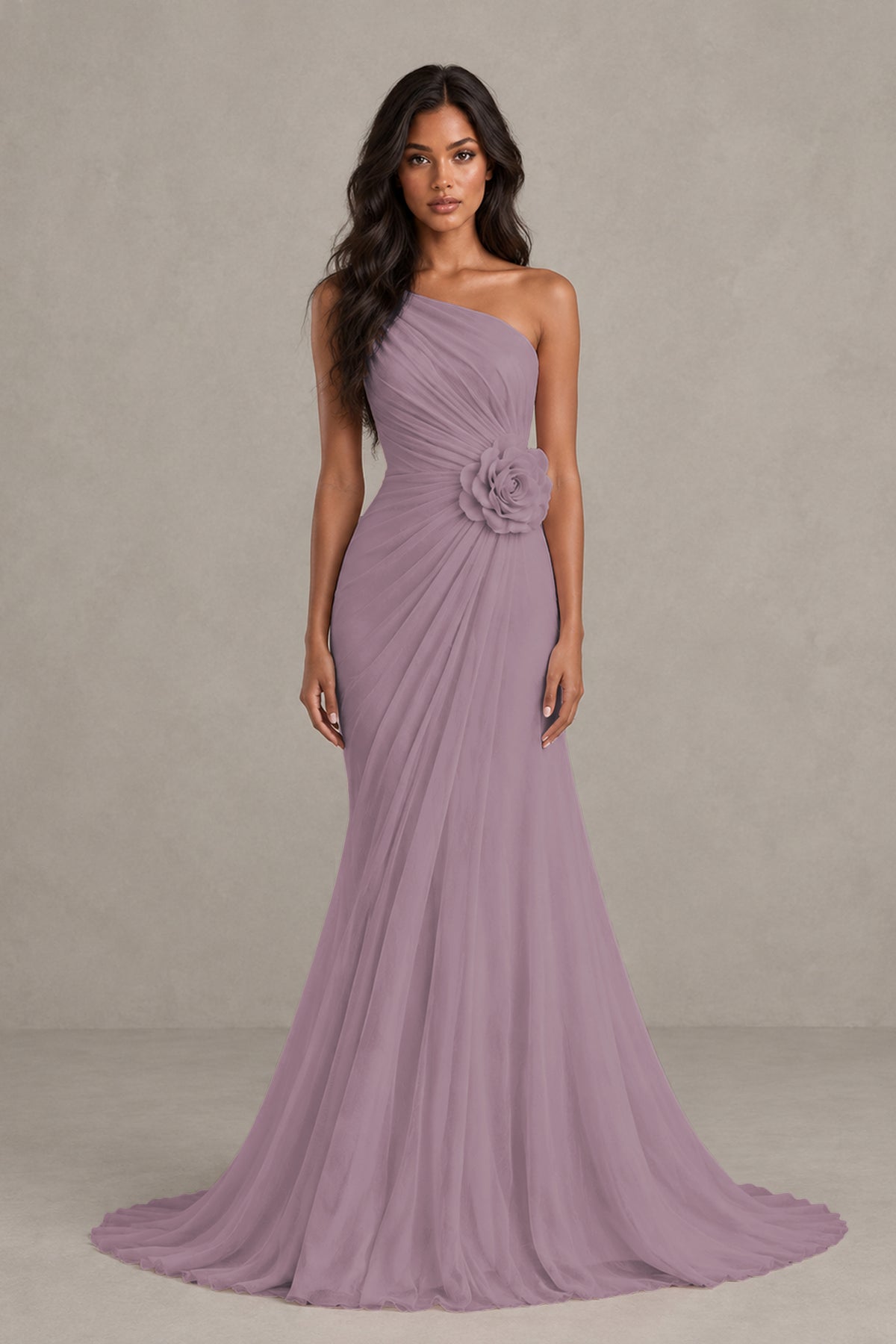 BOLODOO Wisteria One-Shoulder Floral Ruched Maxi Dress - Wisteria