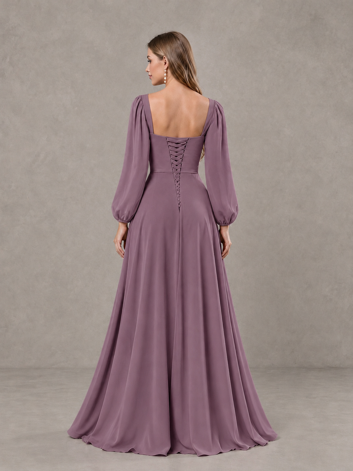BOLODOO Wisteria Square Neck Long Sleeve Bridesmaid Dress with Ruffle Slit - Wisteria - Wisteria_2