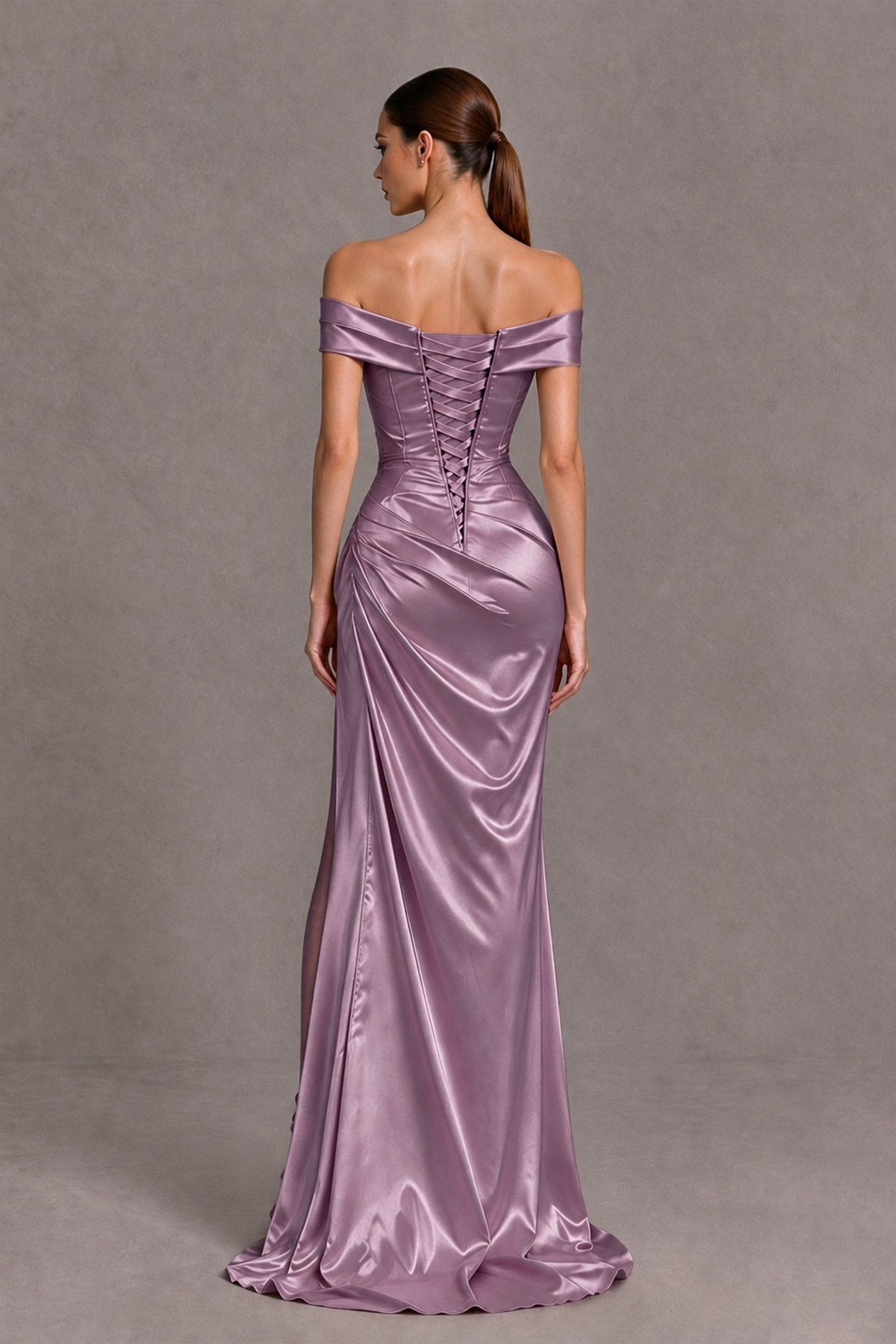 BOLODOO Wisteria Off-the-Shoulder Ruched Satin Prom & Evening Dress with High Slit - Wisteria - Wisteria_2
