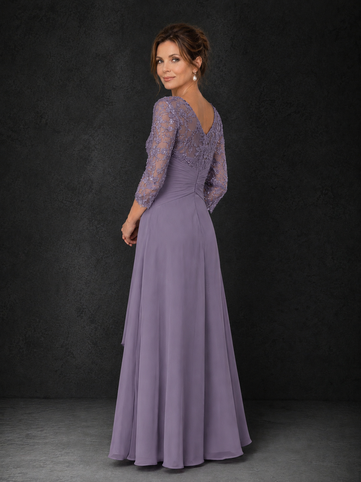 BOLODOO Wisteria Sequin Lace & Chiffon Tea-Length Mother of the Bride Dress with 3/4 Sleeves - Wisteria