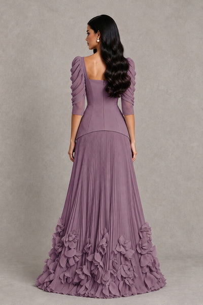 BOLODOO Wisteria Square Neck Pleated Floral Applique Evening Dress - Wisteria - Wisteria_2