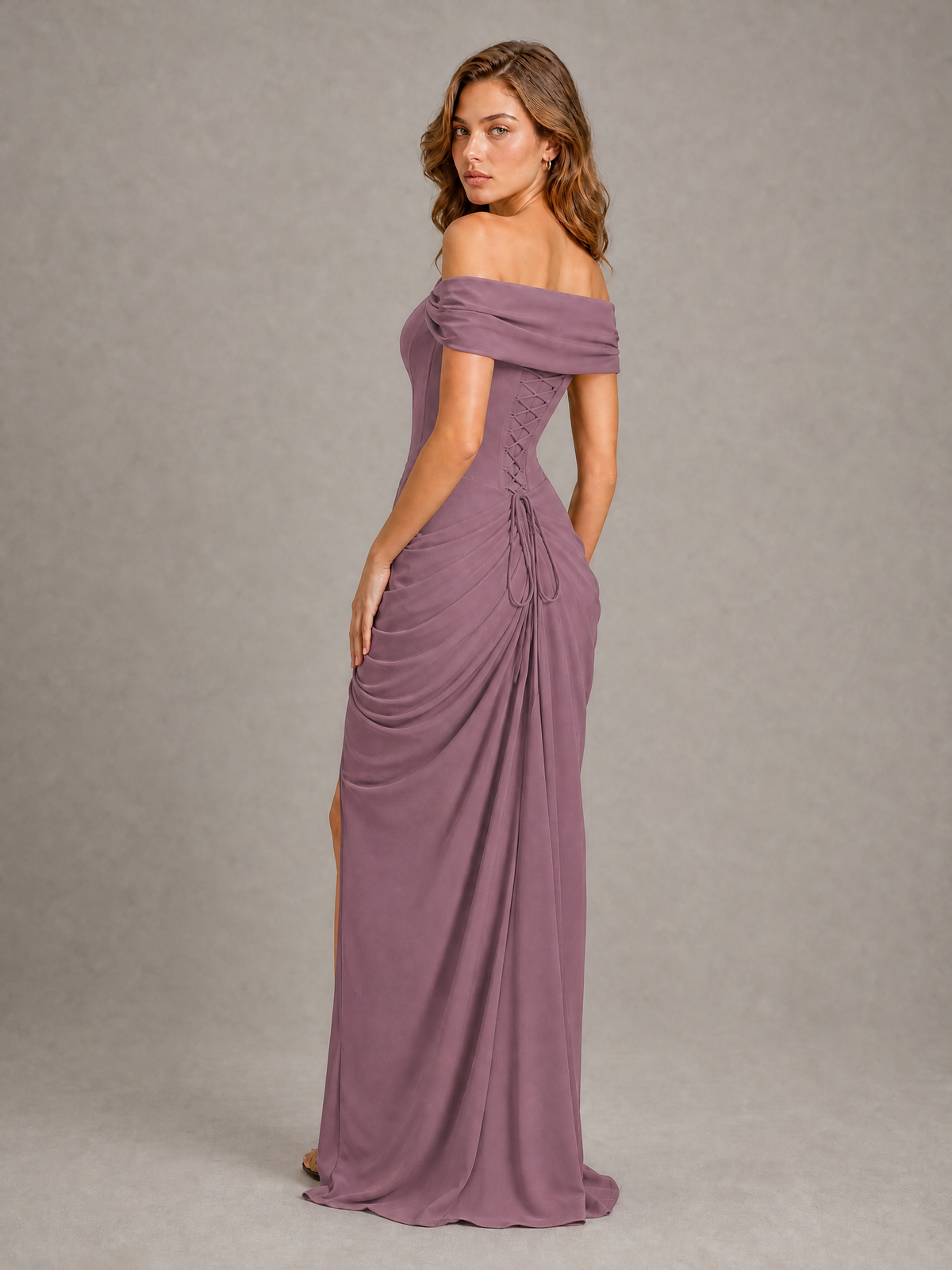 BOLODOO Wisteria Off-Shoulder Ruched Corset Wedding Guest Dress with Slit - Wisteria - Wisteria_2