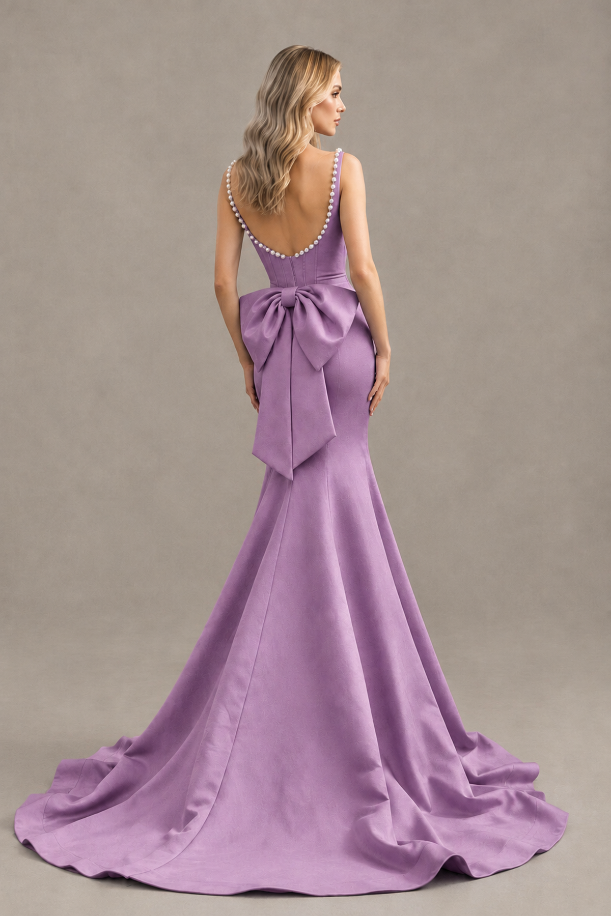BOLODOO Wisteria Pearl-Trim Mermaid Prom Dress with Back Bow - Wisteria - Wisteria_2